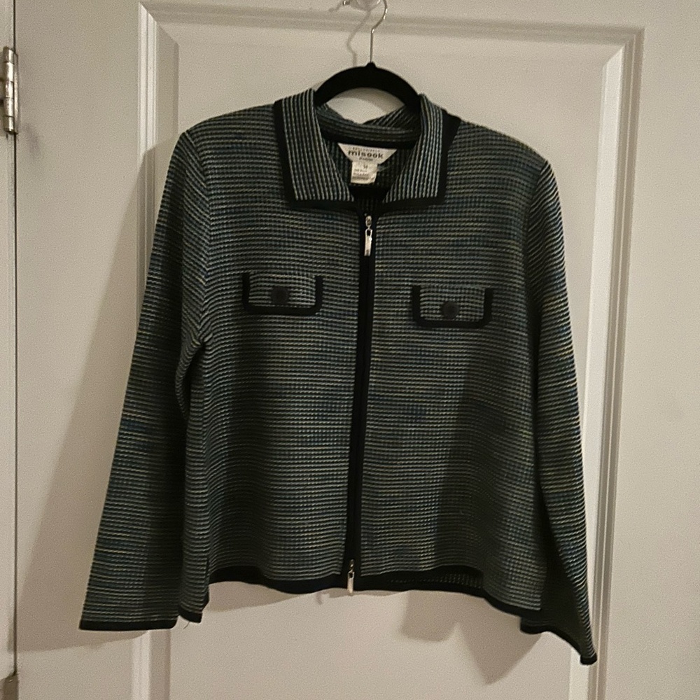 Misook Blue and Black Textured Knit Jacket